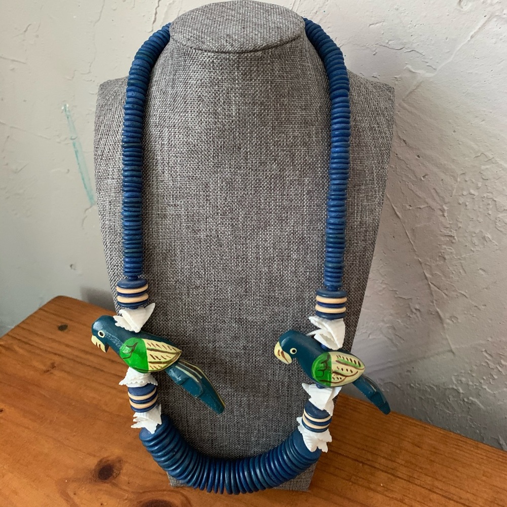 Tropical Parrot Necklace w/ Blue Beads
